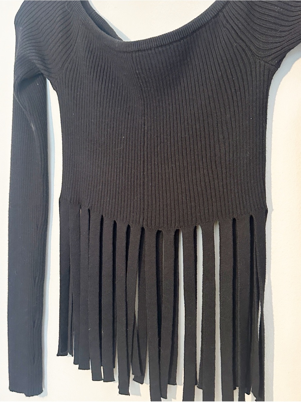 NWOT L’Academie x Revolve harel black ribbed fringe top sweater women size Mediu - Picture 3 of 6